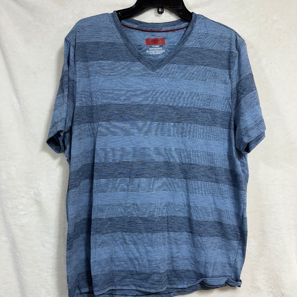 Alfani Men's T-Shirt XL Blue Small Striped Short Sleeve Cotton